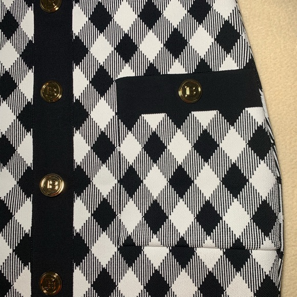 SHORT BUTTONED GINGHAM JACQUARD DRESS IN WHITE SIZE 40 - Picture 6 of 6